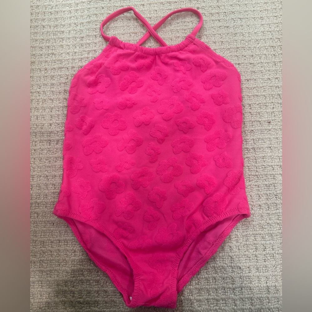 Zara Bright Pink Floral Jacquard Kids Bathingsuit